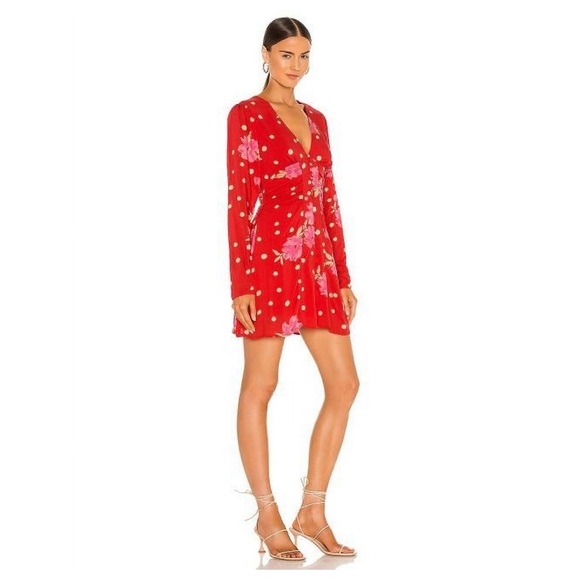 Free People Red Floral Polka Dot Mini Dress - Picture 3 of 5